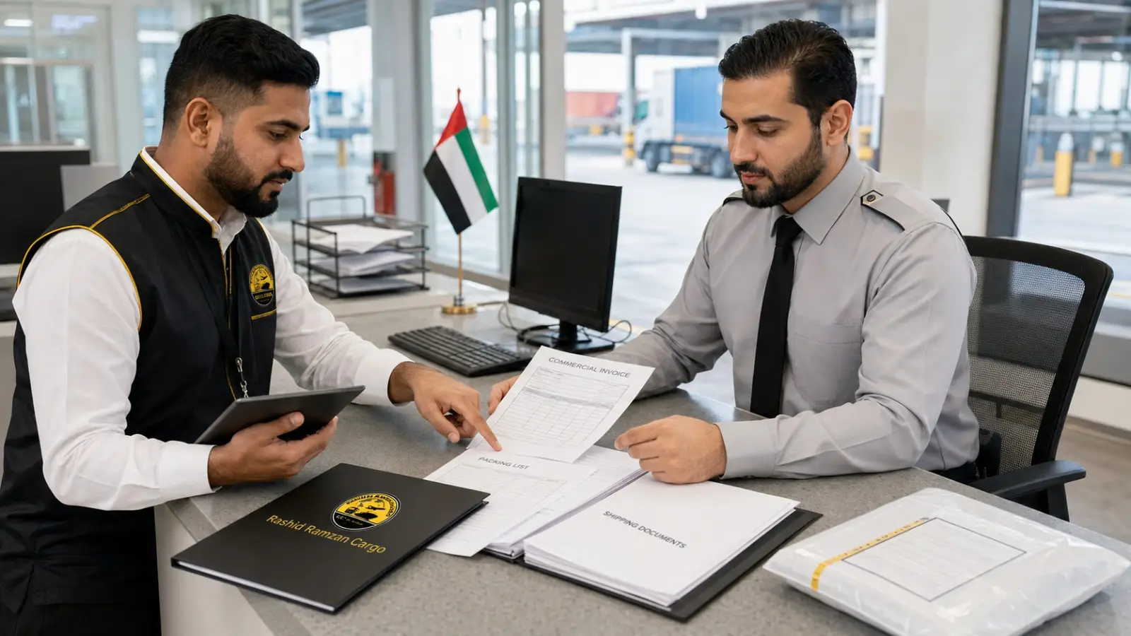 Customs clearance documents being reviewed