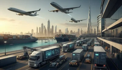 How Cargo Services Work in Dubai – Air freight, sea freight, road cargo, and door-to-door delivery illustration